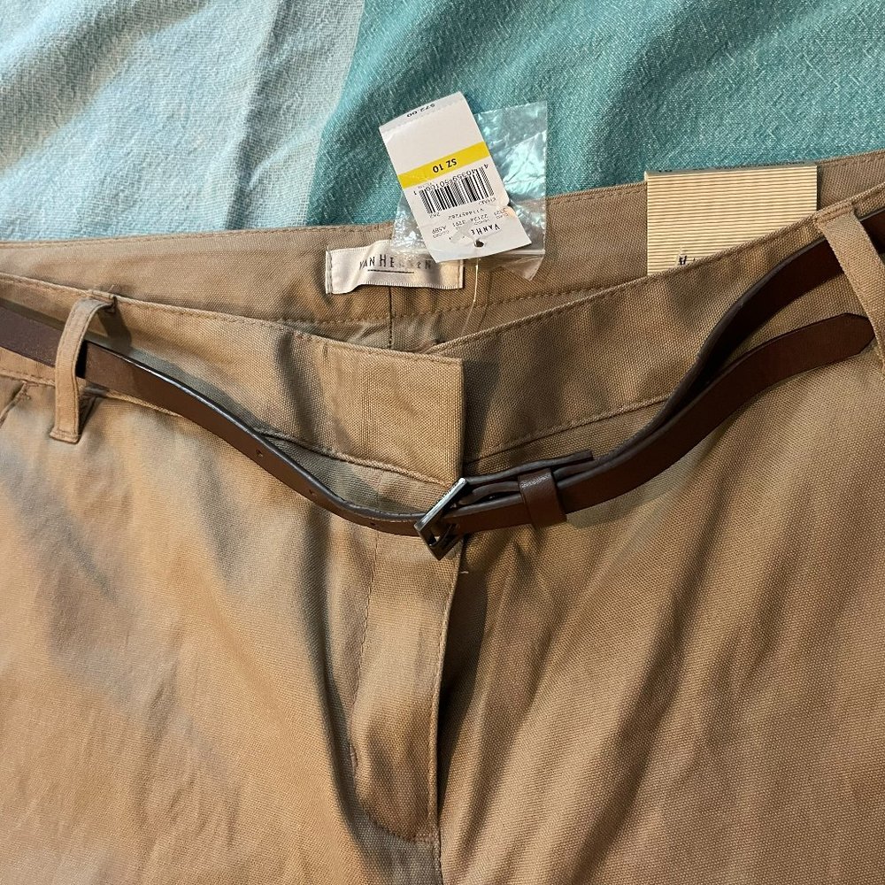 Van Heusen Beige Cropped Pants with Belt-NWT Size: 10